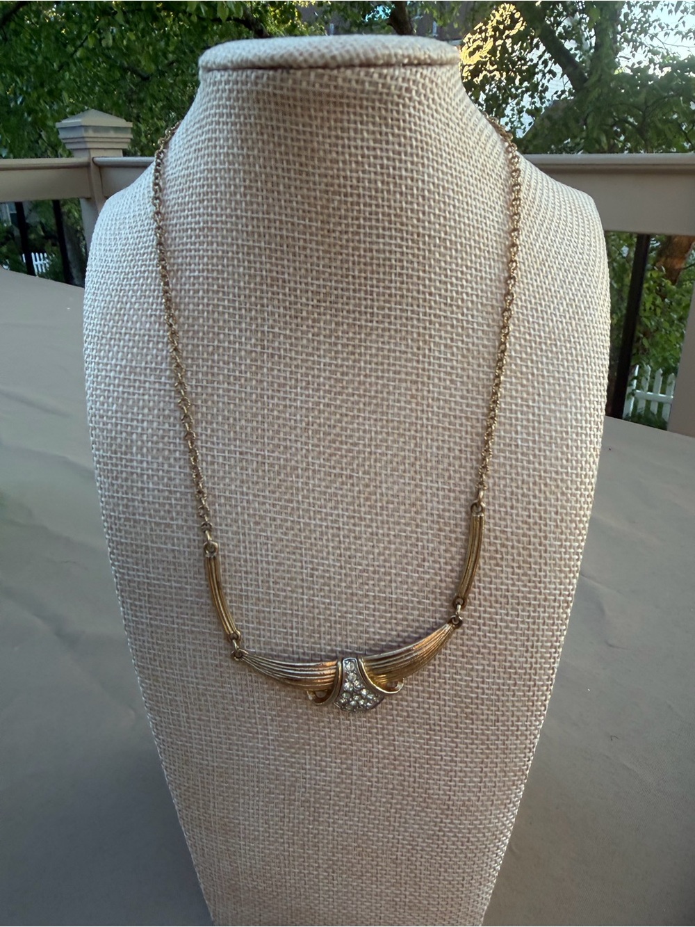 Sarah Coventry Gold-Tone Wing Necklace with Clear Crystal Accent